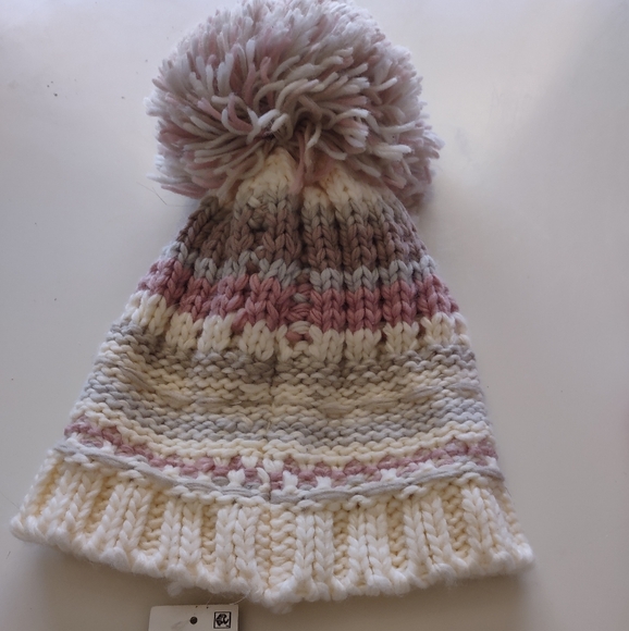 Inc International Concepts Colorblock Mega-Pom Beanie Ivory/Tan/Pink One Size - Picture 7 of 9